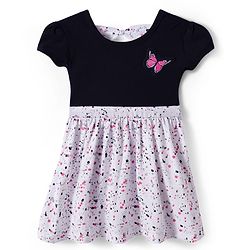 Babyhug Single Jersey Knit Half Sleeves Printed Frock with Butterfly Patch - Multicolor