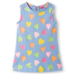 Babyhug 100% Cotton Single Jersey Knit Sleeveless Frock With Heart Print - Blue
