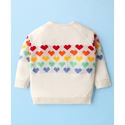 Babyhug Knit Raglan Full Sleeves Hearts Designed Pullover Sweater & Pant Set - White & Red