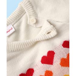 Babyhug Knit Raglan Full Sleeves Hearts Designed Pullover Sweater & Pant Set - White & Red