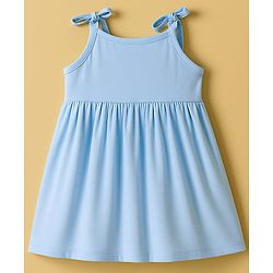 Babyhug Single Jersey Knit Sleeveless Solid Frock With Bloomer - Light Blue
