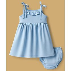 Babyhug Single Jersey Knit Sleeveless Solid Frock With Bloomer - Light Blue