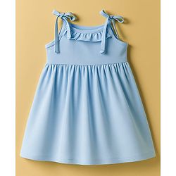 Babyhug Single Jersey Knit Sleeveless Solid Frock With Bloomer - Light Blue