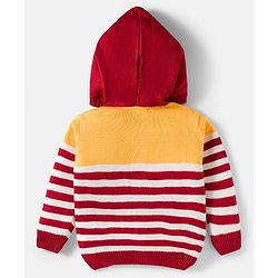Babyhug Knitted Full Sleeves Hooded Sweater Set With Forest Patch - Red