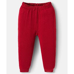 Babyhug Knitted Full Sleeves Hooded Sweater Set With Forest Patch - Red