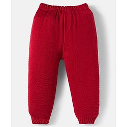 Babyhug Knitted Full Sleeves Hooded Sweater Set With Forest Patch - Red