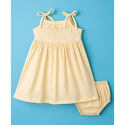 Babyhug Single Jersey Knit Sleeveless Solid Color Frock with Bloomer - Cream