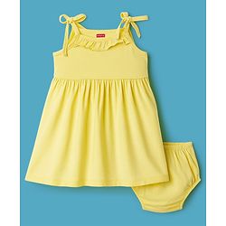 Babyhug Single Jersey Knit Sleeveless Solid Frock With Bloomer - Yellow
