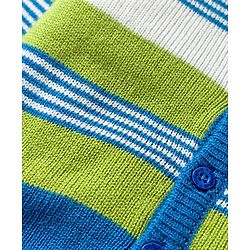 Babyhug Knit Full Sleeves Front Open Hooded Sweater Set with Stripes - Blue & Green