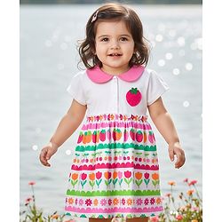 Babyhug Single Jersey Knit Half Sleeves Frock with Tropical Theme Print - Pink
