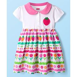 Babyhug Single Jersey Knit Half Sleeves Frock with Tropical Theme Print - Pink