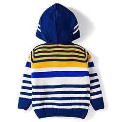 Babyhug Knit Full Sleeves Front Open Hooded Sweater & Pant Set with Stripes - Navy Blue
