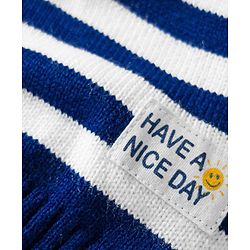 Babyhug Knit Full Sleeves Front Open Hooded Sweater & Pant Set with Stripes - Navy Blue