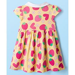 Babyhug Single Jersey Knit Half Sleeves Front Open Frock with Tropical Theme Print - Mustard