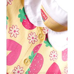 Babyhug Single Jersey Knit Half Sleeves Front Open Frock with Tropical Theme Print - Mustard