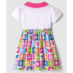 Babyhug Single Jersey Knit Half Sleeves Frock with Floral Print - White