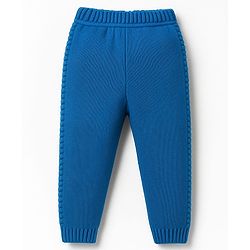 Babyhug Knit Full Sleeves Hooded Front Open Sweater Set with Stripes - Royal Blue