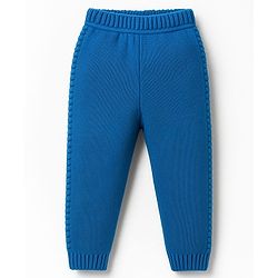 Babyhug Knit Full Sleeves Hooded Front Open Sweater Set with Stripes - Royal Blue