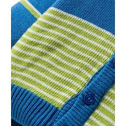 Babyhug Knit Full Sleeves Hooded Front Open Sweater Set with Stripes - Royal Blue