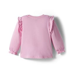 Babyhug 100% Cotton Knit Full Sleeves Top with Frill Text Print & Embroidery - Pink
