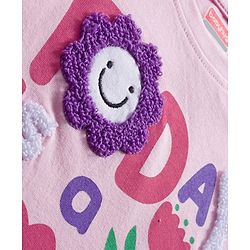 Babyhug 100% Cotton Knit Full Sleeves Top with Frill Text Print & Embroidery - Pink