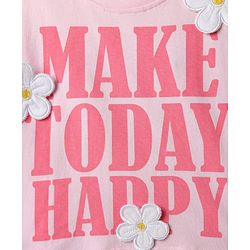 Babyhug 100% Cotton Knit Full Sleeves Top with Floral Applique & Make Today Happy - Pink