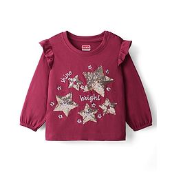 Babyhug 100% Cotton Full Sleeves Top with Frill Detailing & Sequin Embellished Star - Wine