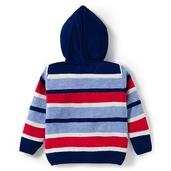 Babyhug Knitted Full Sleeves Hooded Sweater Set With Boston Design - Navy Blue