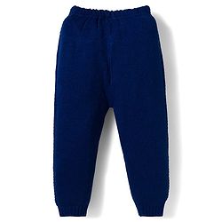 Babyhug Knitted Full Sleeves Hooded Sweater Set With Boston Design - Navy Blue