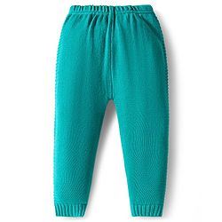 Babyhug Knit Full Sleeves Front Open Hooded Sweater & Pant Set with Stripes - Mint