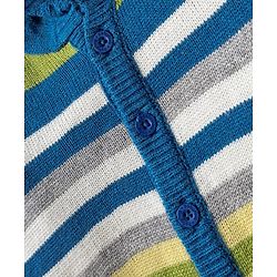 Babyhug Knitted Full Sleeves Striped Hooded Sweater Set - Blue & Green