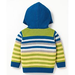 Babyhug Knitted Full Sleeves Striped Hooded Sweater Set - Blue & Green