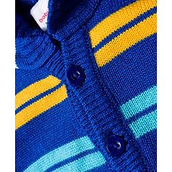 Babyhug Knitted Full Sleeves Striped Hooded Sweater Set - Royal Blue