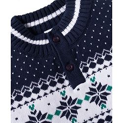 Babyhug Cotton Knit Full Sleeves Pullover Sweater Set with Cap & Aztec Design - Navy Blue
