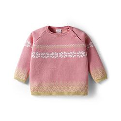Babyhug Knit Full Raglan Sleeves Pullover Sweater Set with Cap & Aztec Design - Pink