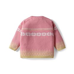 Babyhug Knit Full Raglan Sleeves Pullover Sweater Set with Cap & Aztec Design - Pink