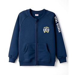 Babyhug Fleece Knit Full Raglan Sleeves Sweatjacket With Football HD Print & Kangaroo Pockets - Navy Blue