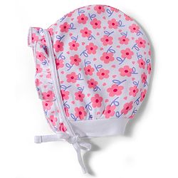 Babyhug 100% Cotton Bonnet Cap with Floral Print & Frill Detailing Pack of 2 Purple & Lilac - Diameter 16.50 cm