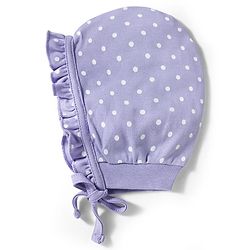 Babyhug 100% Cotton Bonnet Cap with Floral Print & Frill Detailing Pack of 2 Purple & Lilac - Diameter 16.50 cm