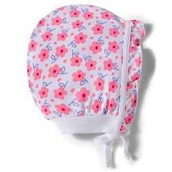 Babyhug 100% Cotton Bonnet Cap with Floral Print & Frill Detailing Pack of 2 Purple & Lilac - Diameter 16.50 cm