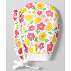 Babyhug 100% Cotton Knit Cap Mittens & Booties Set with Floral Print White - Circumference 29 cm