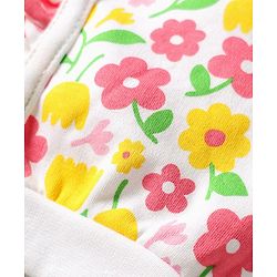 Babyhug 100% Cotton Knit Cap Mittens & Booties Set with Floral Print White - Circumference 29 cm