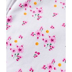 Babyhug 100% Cotton Bonnet Cap with Floral Print & Polka Dot Pack of 2 White & Purple - Diameter 15.75 cm