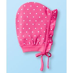 Babyhug 100% Cotton Bonnet Cap with Floral Print & Polka Dot Pack of 2 White & Purple - Diameter 13.75 cm