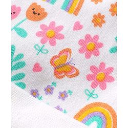 Babyhug 100% Cotton Interlock Knit Cap Mittens Booties With Floral Print White - Diameter 9 cm