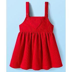 Babyhug Cotton Knit Full Sleeves Inner Tee & Frock With Floral & Star Print - Red & White