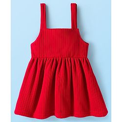 Babyhug Cotton Knit Full Sleeves Inner Tee & Frock With Floral & Star Print - Red & White