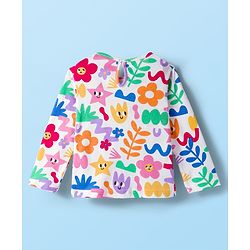 Babyhug Cotton Knit Full Sleeves Inner Tee & Frock With Floral & Star Print - Red & White