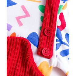 Babyhug Cotton Knit Full Sleeves Inner Tee & Frock With Floral & Star Print - Red & White