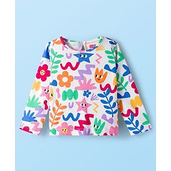 Babyhug Cotton Knit Full Sleeves Inner Tee & Frock With Floral & Star Print - Red & White